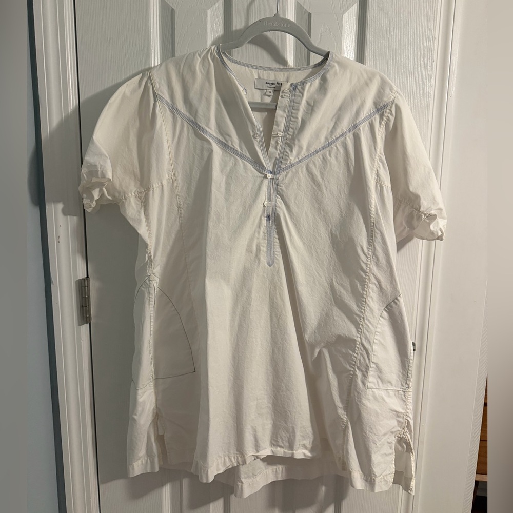 Saunders Collective White Poplin Cover Up with Blue Piping